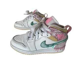 Nike Air Jordan 1 Mid Retro Ice Cream Paint Drip DD1667-100 Kids Size 12C